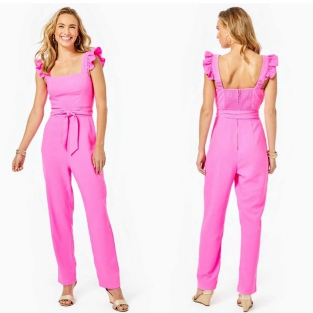 Lilly Pulitzer Bright Pink Ruffle Jumpsuit